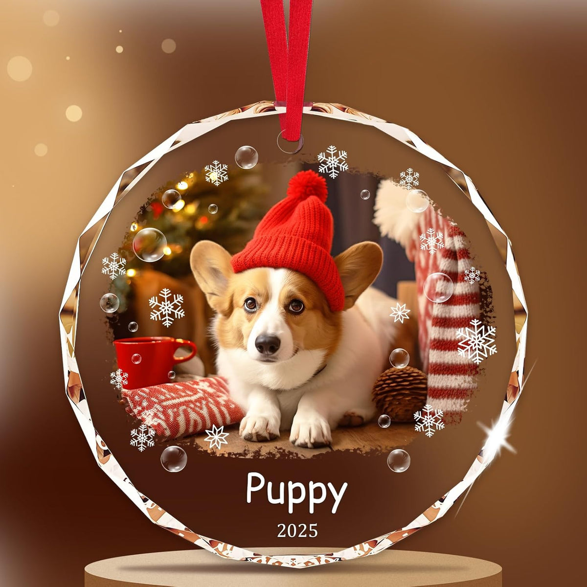 Personalized Pet Photo Ornaments, Dog Cat Custom Crystal Ornaments with Pictures, Christmas Hanging Ornament for Fur Baby, Custom Pet Lover Gift for 2025 Holidays