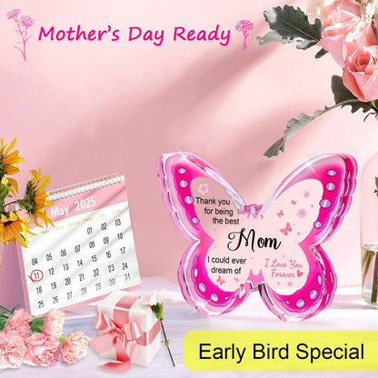 Mothers Day Gifts for Mom, Mom Birthday Gifts from Daughter Son- Acrylic Butterfly Plaque , Keepsake, Paperweight, Mother's Day Stuff Ideas, Christmas Best Mom Ever Gifts