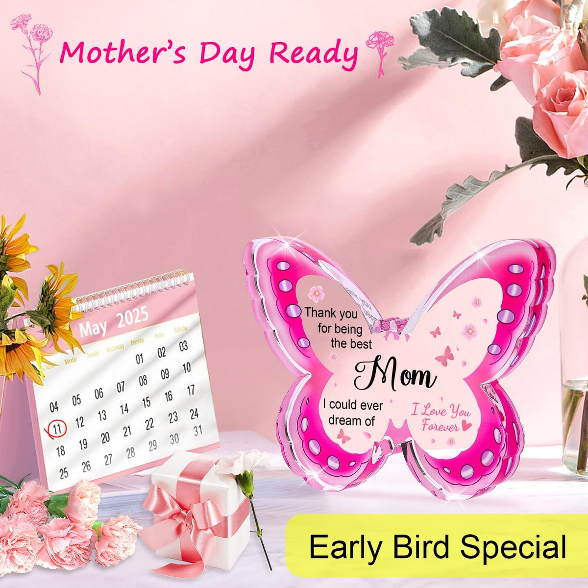 Mothers Day Gifts for Mom, Mom Birthday Gifts from Daughter Son- Acrylic Butterfly Plaque , Keepsake, Paperweight, Mother's Day Stuff Ideas, Christmas Best Mom Ever Gifts