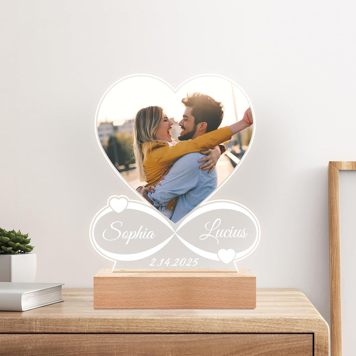 Custom Picture Frames with Photo, Personalized Photo Frame with Night Light, Customized Picture Frame, Personalized Mothers Day Anniversary Birthday Gifts for Women Men Her Him Mom Dad Baby Kid Family
