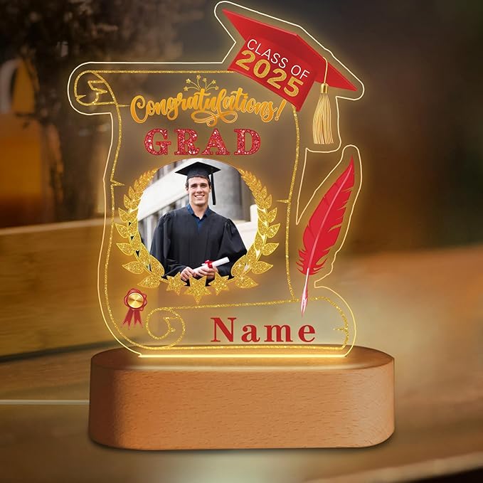 Custom Graduation Gift Night Light with Photo Personalized Acrylic LED Light Congrats Grad Gift Class of 2025