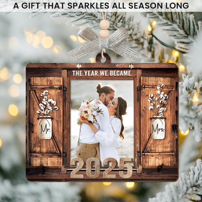 Personalized Wedding Gifts for Couples 2025 - Marriage Customized Wood Ornaments with Photos, Bridal Shower Gifts for Bride, Mr and Mrs Engagement Gift, Personalized Picture Frame