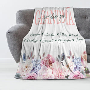 Blanket for Mom from Daughter Son Kids, Personalized Blanket with Name for Grandma, Mom's Garden Birthday Gift for Grandma Grandmother Mom Nana Gigi Mimi