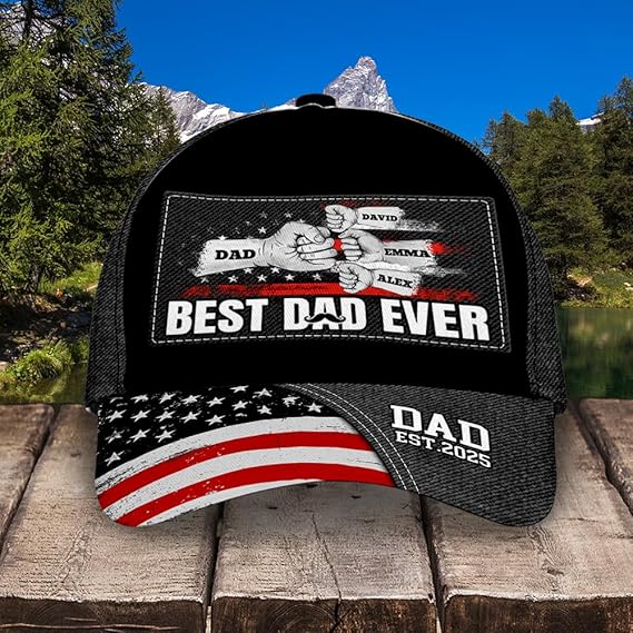 Custom Dad Baseball Cap Personalized Fist Bump Hat with Kids Names Best Dad Ever Gift for Father s Day, Birthday