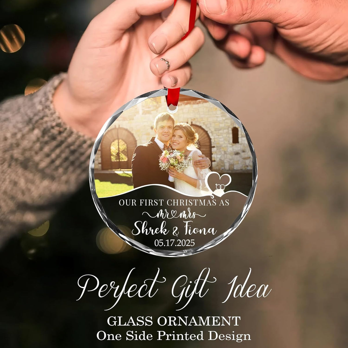 First Christmas Married Ornament 2025 Custom Mr and Mrs Photo Ornament Personalized Wedding Gift with Picture Name Date Couple Glass Keepsake