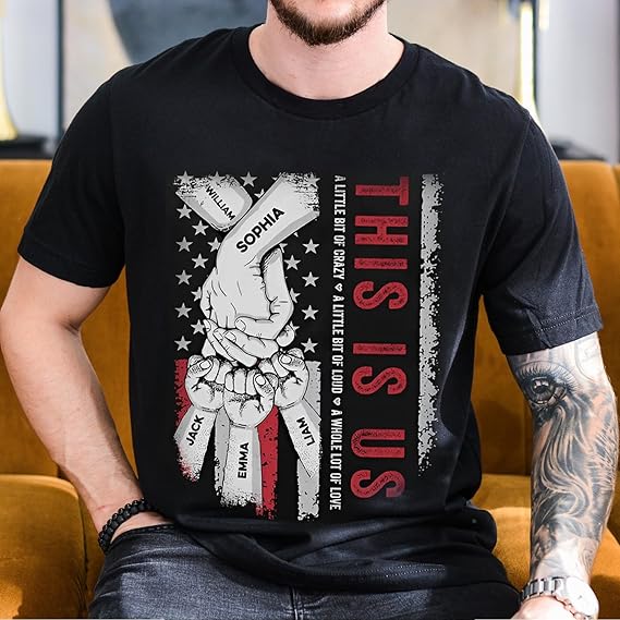 This is Us Personalized Dad Shirts Custom Dad Mom Shirt with Kids Names Family Gift Couple Gift Birthday Fathers Day Shirt for Daddy Mommy