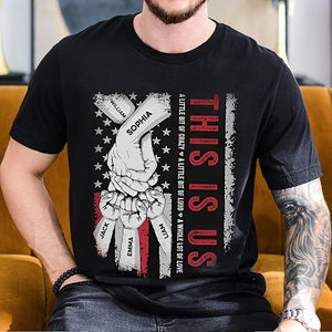 This is Us Personalized Dad Shirts Custom Dad Mom Shirt with Kids Names Family Gift Couple Gift Birthday Fathers Day Shirt for Daddy Mommy