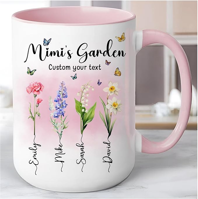 Personalized Mama Mug with Custom Kid Names and Text, Mama's Garden Mug 11oz 15oz, Customized Mother's Day Coffee Cups for Grandma Mug, Gifts for Mimi Gigi Mom Nana from Kids Grandkids on Mother's Day