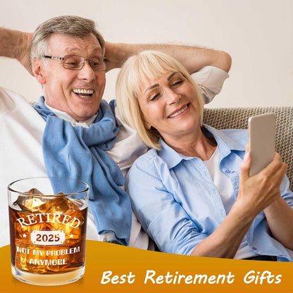 Retirement Gifts for Men, Retired 2025 Not My Problem Anymore Whiskey Glass, Funny Retired Gifts for Boss Coworker Husband Teacher Friends Dad Grandpa, Retired Old Fashioned Glass