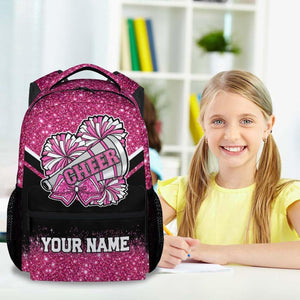 Custom Cheer Backpack, Cheerleader Backpacks Gifts for Girls - Pink Glitter Durable Kids Book Bag for Cheerleading Elementary