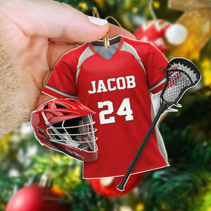 Personalized Lacrosse Christmas Ornament 2025 Custom Name and Year Acrylic Flat Lacrosse Protective Gear Decoration Best Gift for Sport Players, Girls, Boys, Goalie, Coach