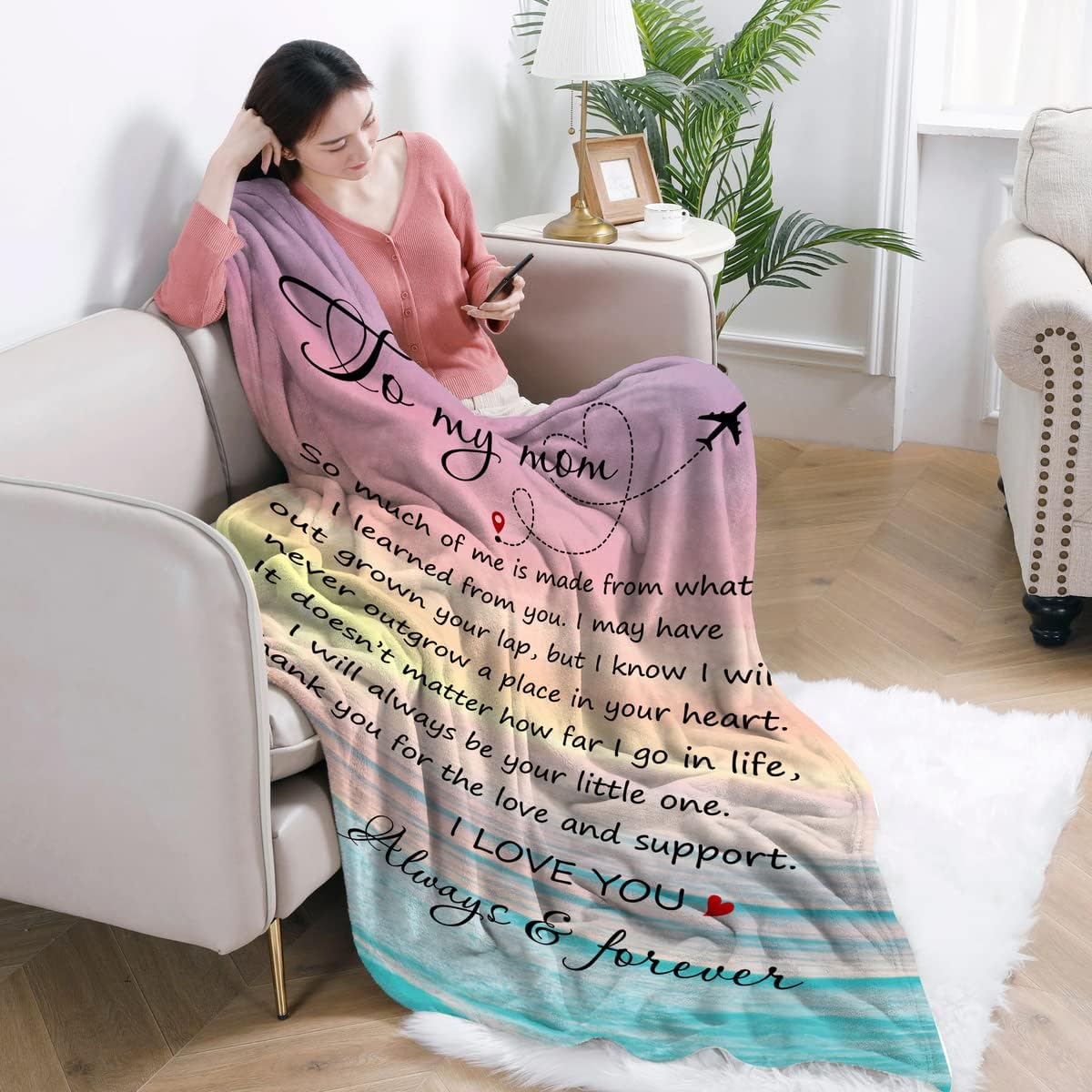 Sunset Mom Gifts for Mom from Daughter or Son to My Mom Blanket, Thoughtful Mothers Day or Birthday Gift, Cozy Present for Mother, Mama, or Mommy, Warm and Soft Blanket