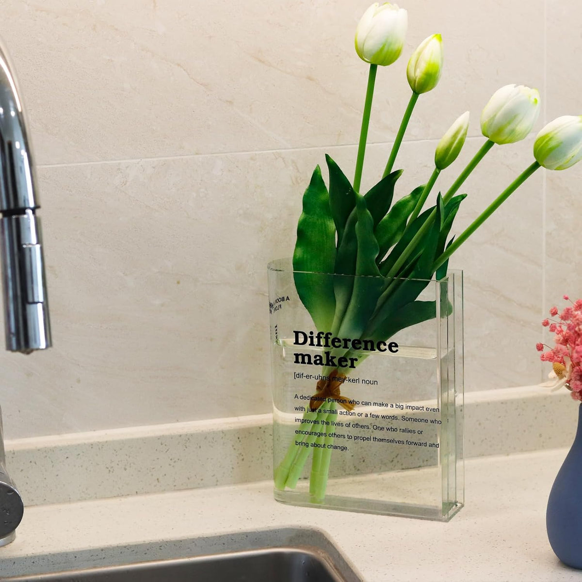 Clear Acrylic Book Vase for Flowers, Transparent Flower Vase for Home Decor, Simplicity Bookshelf Decor, Unique Stuff for Book Lovers, Difference Maker, Gift to Motivate