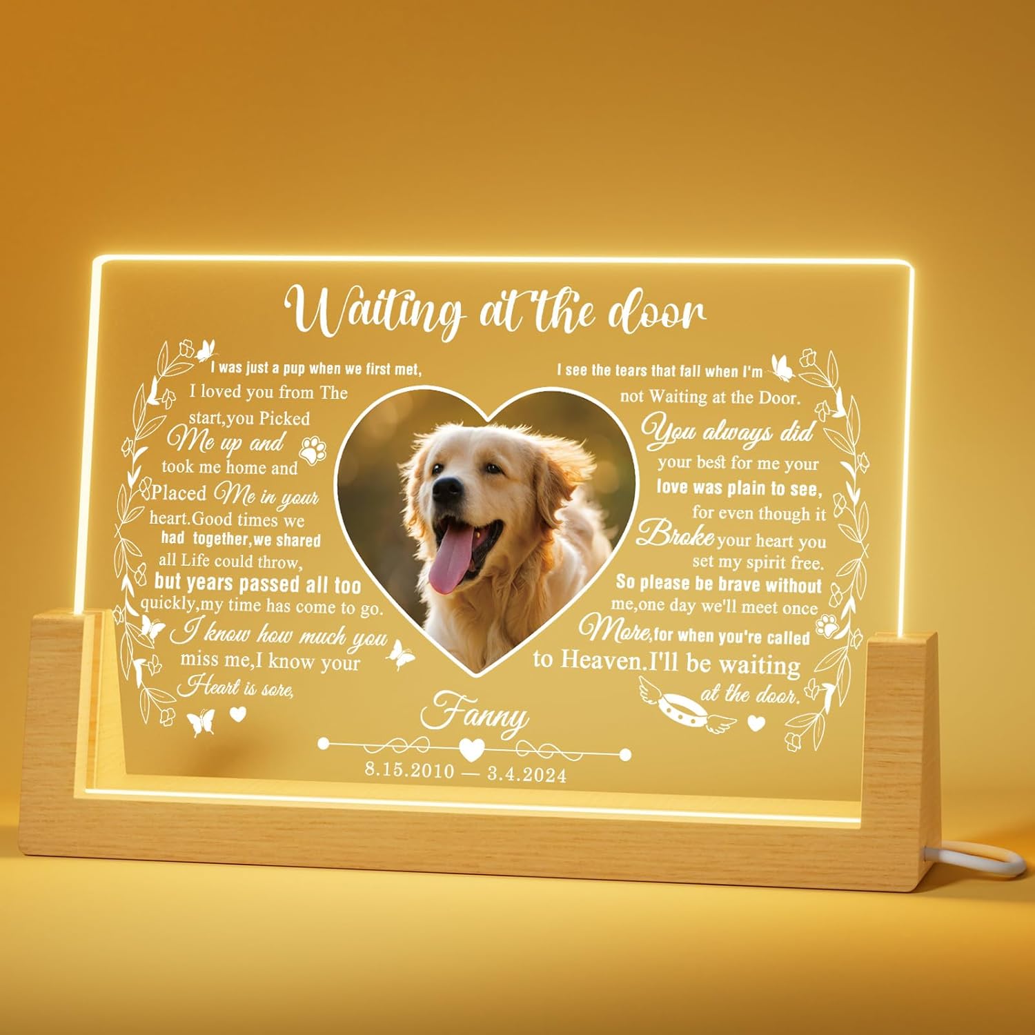 Personalized Waiting at the door Pet Memorial Gifts - in Memory of Dog Night Lights, Custom Dog Memorial Gifts for Loss of Dog, Pet Loss Gifts, Memorial Plaques for Dogs, Pet Text&Heart Memorial Gifts