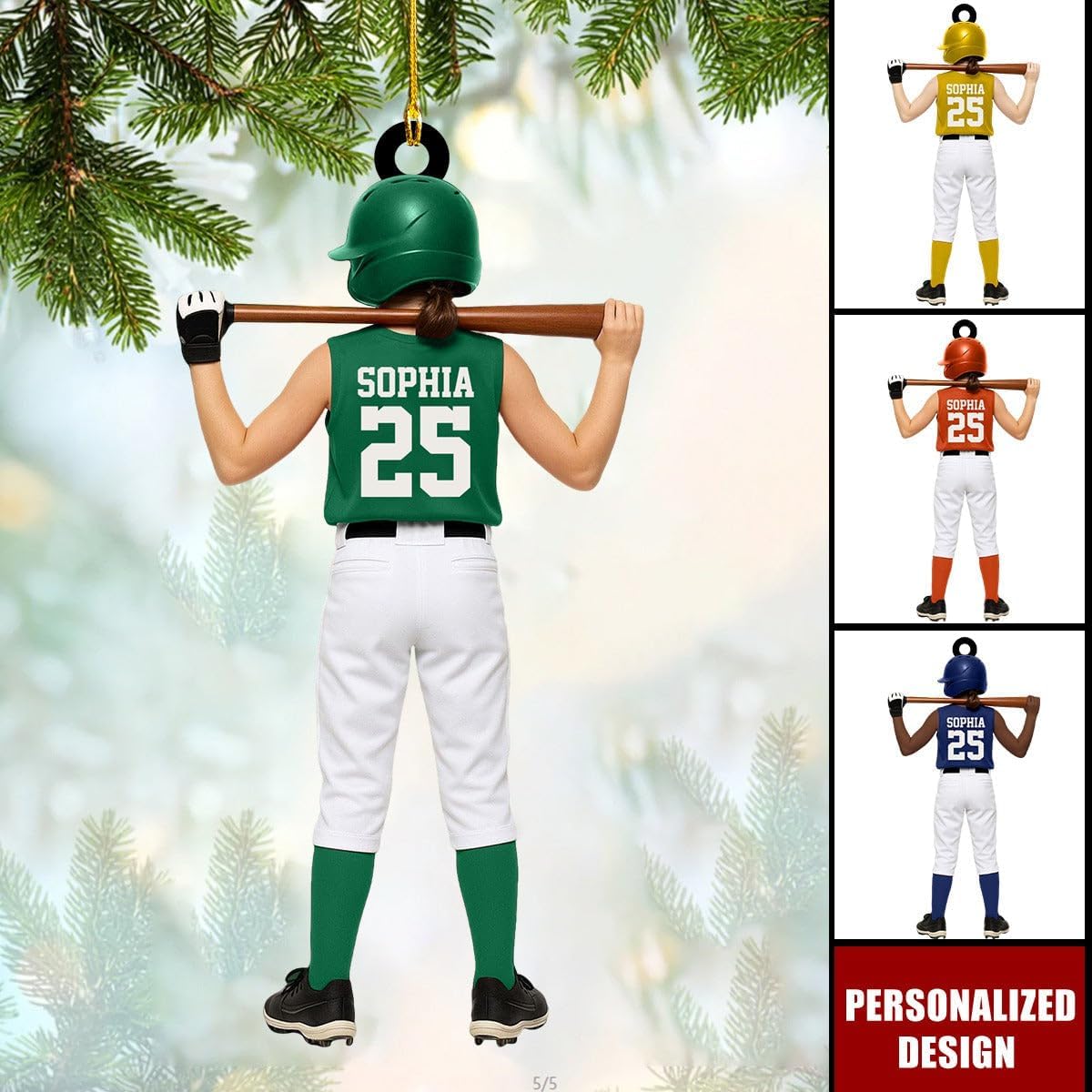 Personalized Softball Ornament, Custom Name 2D Flat Girl Softball Christmas Ornament, Gift for Daughters, Wife