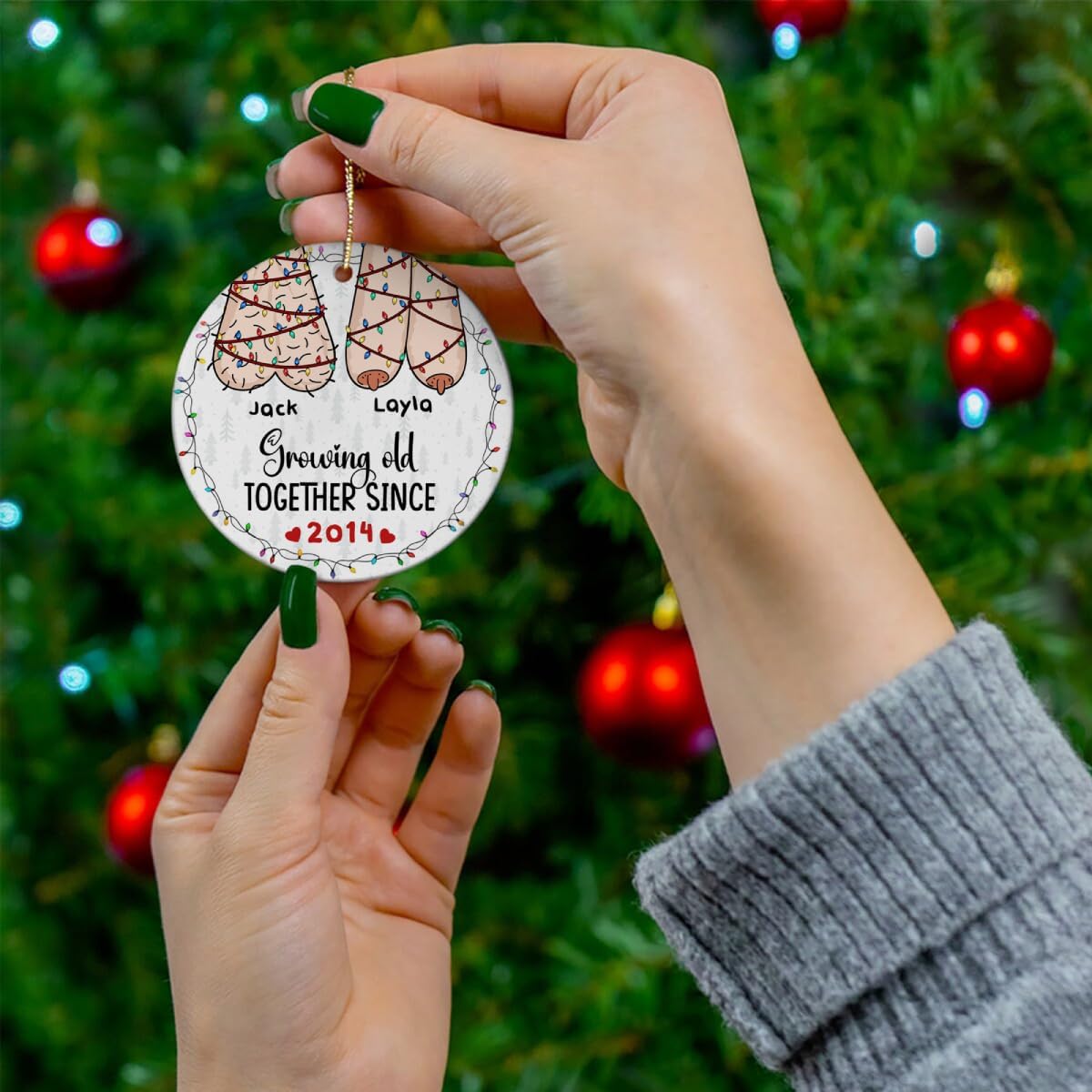 Christmas Funny Ornament Gifts for Couple, Funny Couple, Christmas for Husband, Wife Gifts, Growing Old Together Since, Ceramic Ornament Hanging Xmas Tree Decor