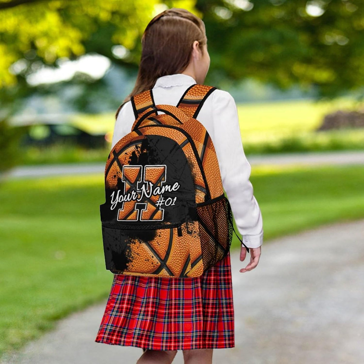 Boys Backpack for Kids Custom Initial Basketball School Backpacks for Elementary Middle Primary High Senior Personalized Monogrammed Bookbag Supplies for Sports Lovers