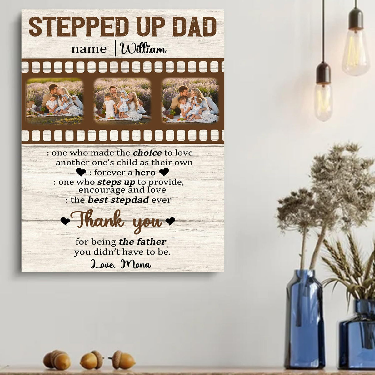 Personalized Father's Day Gifts For Stepdad, Stepped Up Dad Canvas, StepDad Photo Collage Poster, Canvas For Stepdad, Father's Day Poster, Step Dad Birthday Gift From Kids