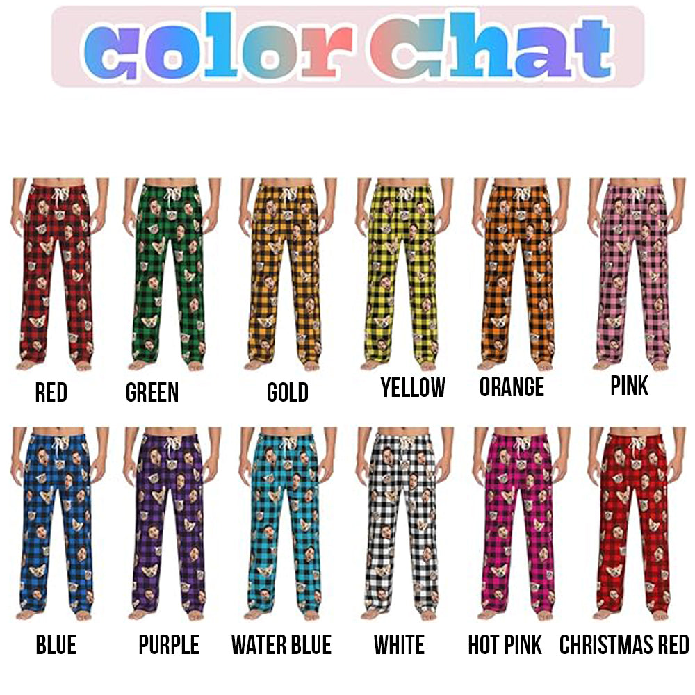 Custom Pajamas Pants Plaid Personalized Funny PJ Pant Design with Face Pajama for Men Women Dog Pet