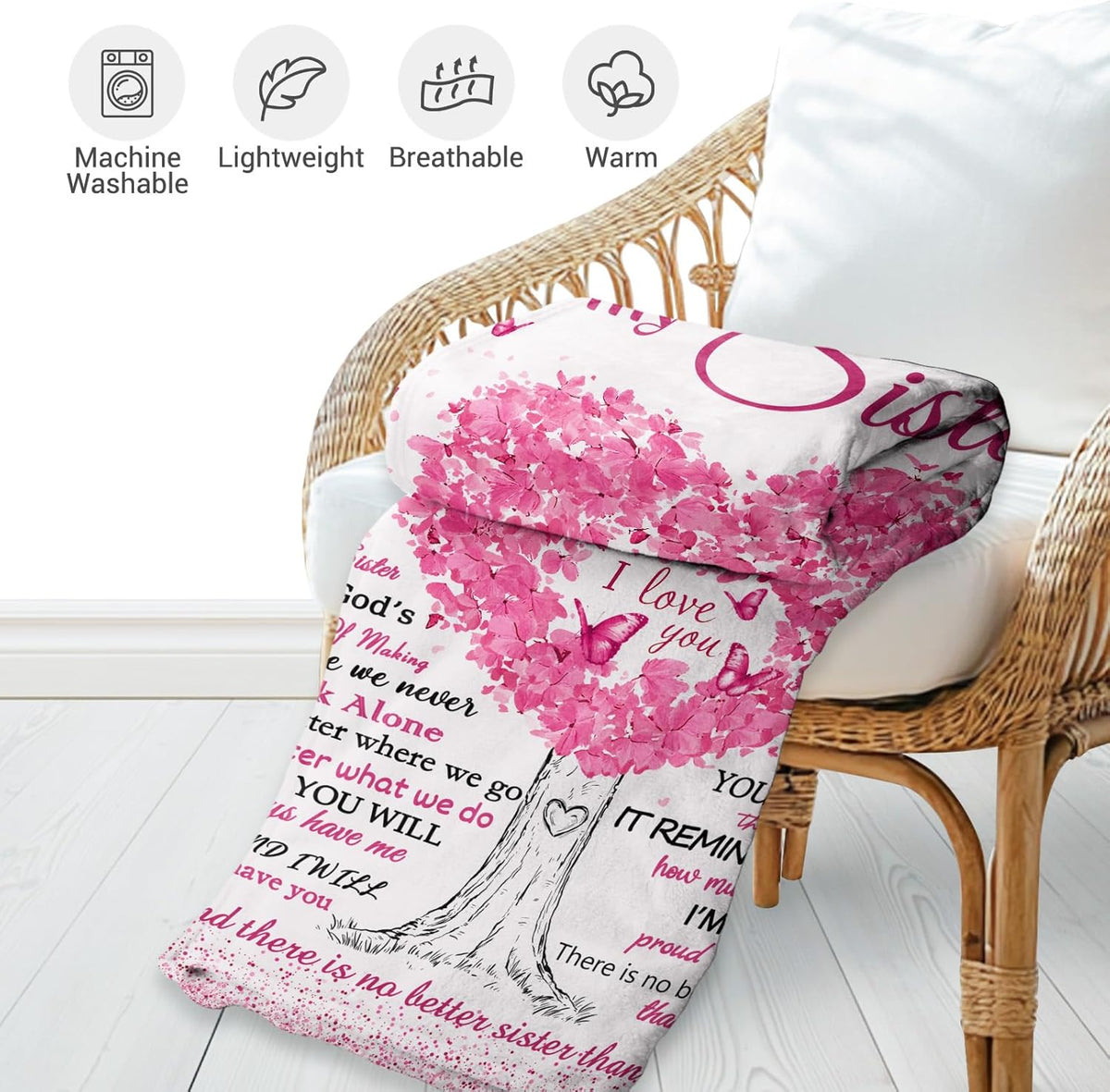 Sister Blanket Gift, Sisters Birthday Gifts from Sis, Butterfly Love Inspirational Big Unique Sister Gifts for Women, Soft Cozy Flannel Bed Throw for sisters, Best Sisters Ever Blankets