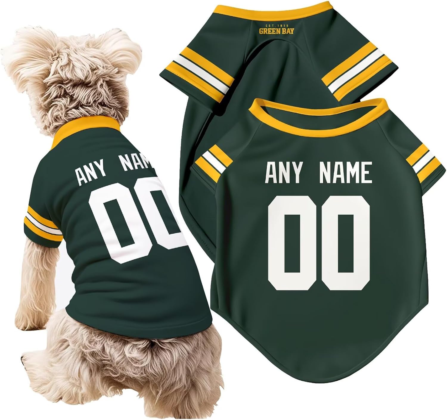 Green Bay Dog T-Shirt Pet Clothes Jersey for Dogs Custom Name and Number Gifts Gift For Your Dog
