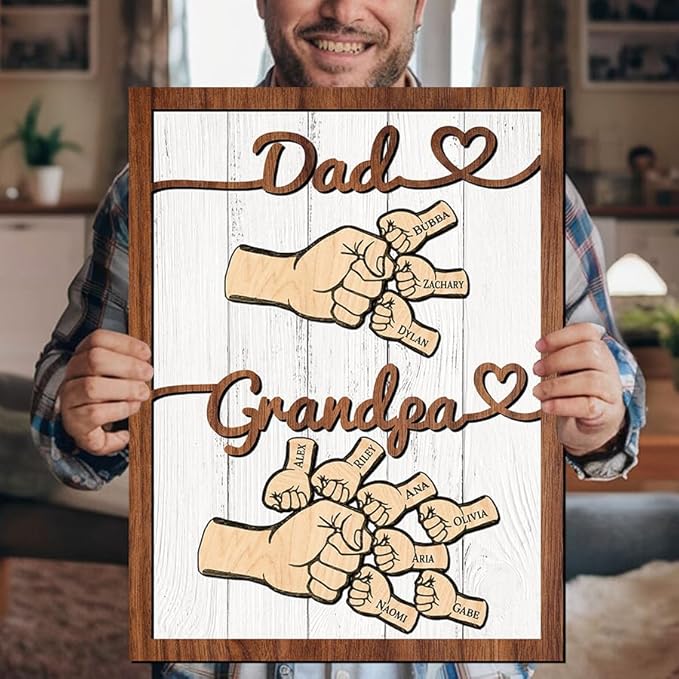 Personalized First Dad Now Grandpa Wooden Gift, Grandpa Promoted Wood Sign, Grandkids Frame Sign, Father's Day Gift, Decor