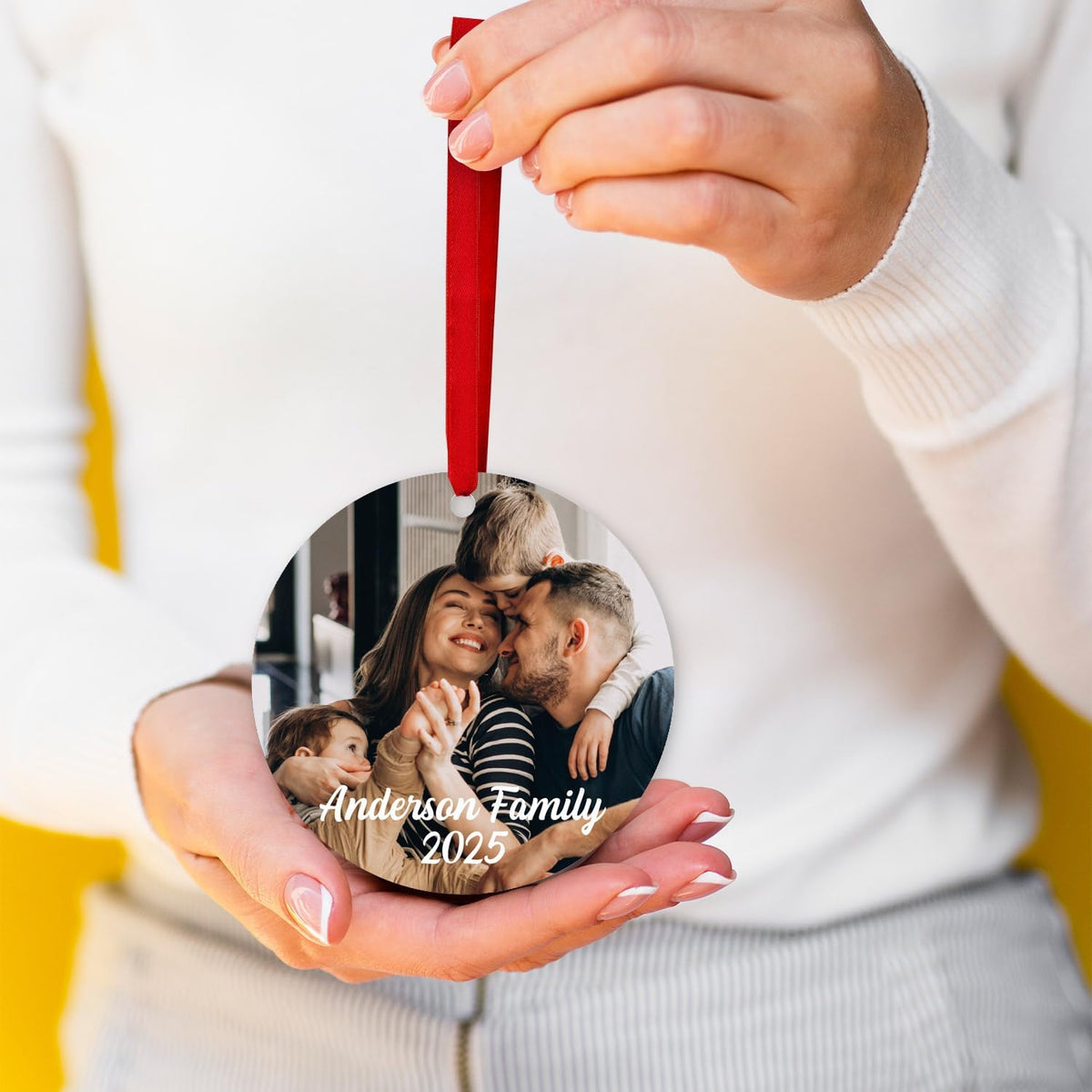 Personalized Christmas Ornaments, Custom Photo Text 2025 Christmas Tree Ornament, Velvet Pouch Included, Round Ornament