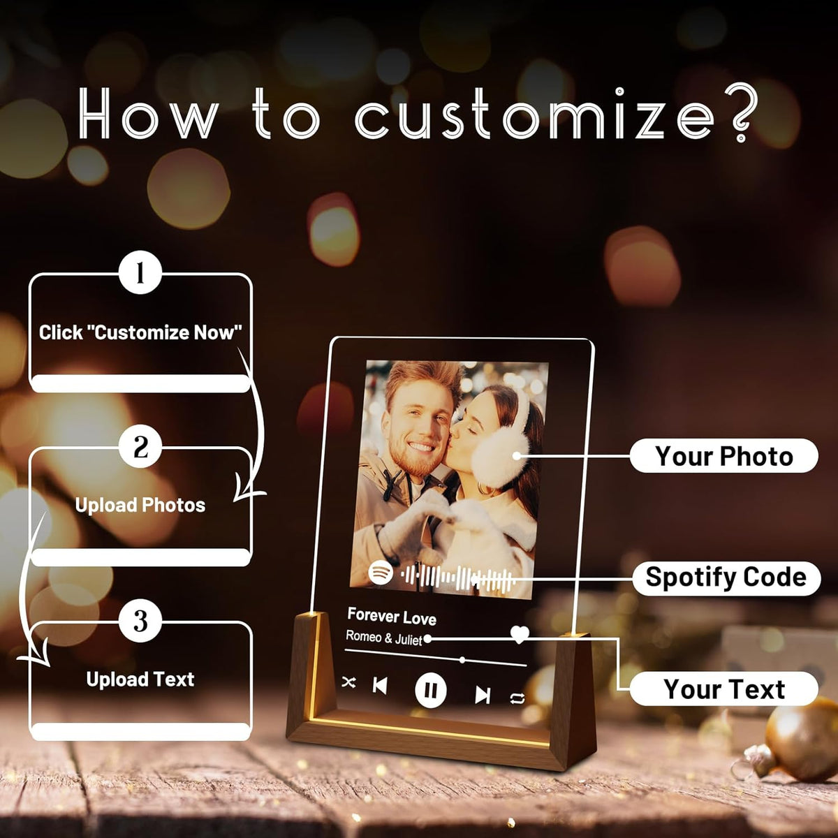 Music and Photo Decorative Plaque Personalized Gifts, Custom Gifts for Him Her, Customized Picture Frame for Boyfriend Girlfriend Couple Wife Women on Anniversary Birthday