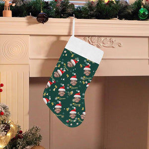 Custom Christmas Stocking with Photo Name Personalized Face Funny Xmas Stocking Gift for Family Christmas Fireplace Decoration