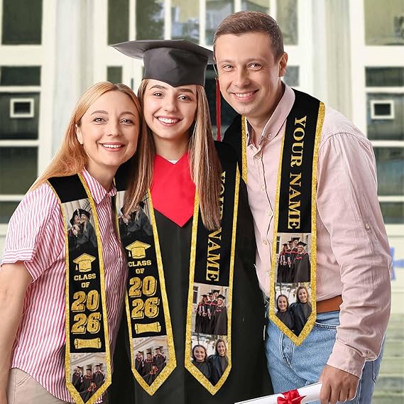 Custom Graduation Stole Class of 2026 Customized Congratulations Sash with Photo Name School Graduation Gift