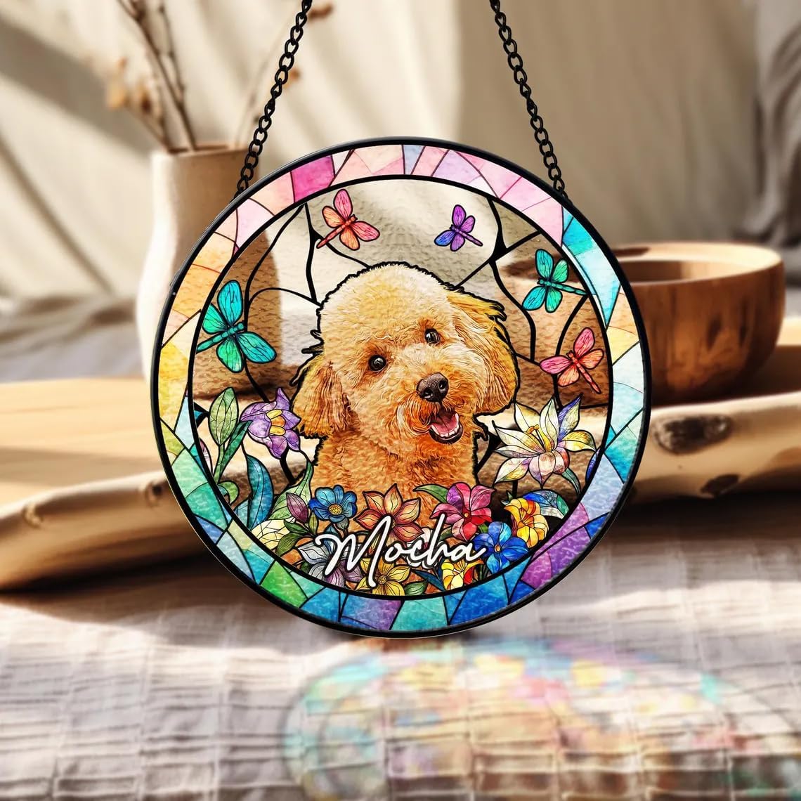 Custom Dog Portrait Stained Glass Window Hanging Light Catcher, Pet Memorial Stained Glass Photo, Dog Memorial Gift Pet Loss Sympathy Gift