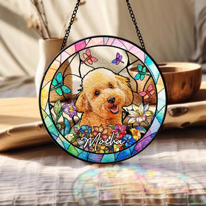 Custom Dog Portrait Stained Glass Window Hanging Light Catcher, Pet Memorial Stained Glass Photo, Dog Memorial Gift Pet Loss Sympathy Gift