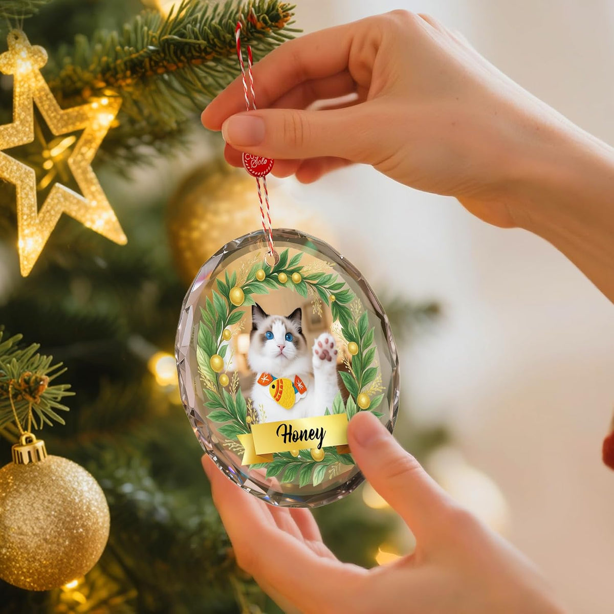 Personalized Crystal Christmas Ornaments with Photo - Custom Dog Ornaments for Christmas Tree, Customized Pet Xmas Ornaments Decorations for Christmas Tree