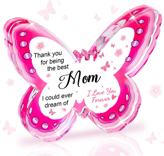 Mothers Day Gifts for Mom, Mom Birthday Gifts from Daughter Son- Acrylic Butterfly Plaque , Keepsake, Paperweight, Mother's Day Stuff Ideas, Christmas Best Mom Ever Gifts