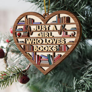 Book Ornament, Layers Wooden Bookshelf Book Lovers Gifts Christmas Tree Decor, Just A Girl Who Loves Books, Book Club Gifts, Librarian Ornament, Gifts for Women, Coworker, Teacher, Reading Lovers