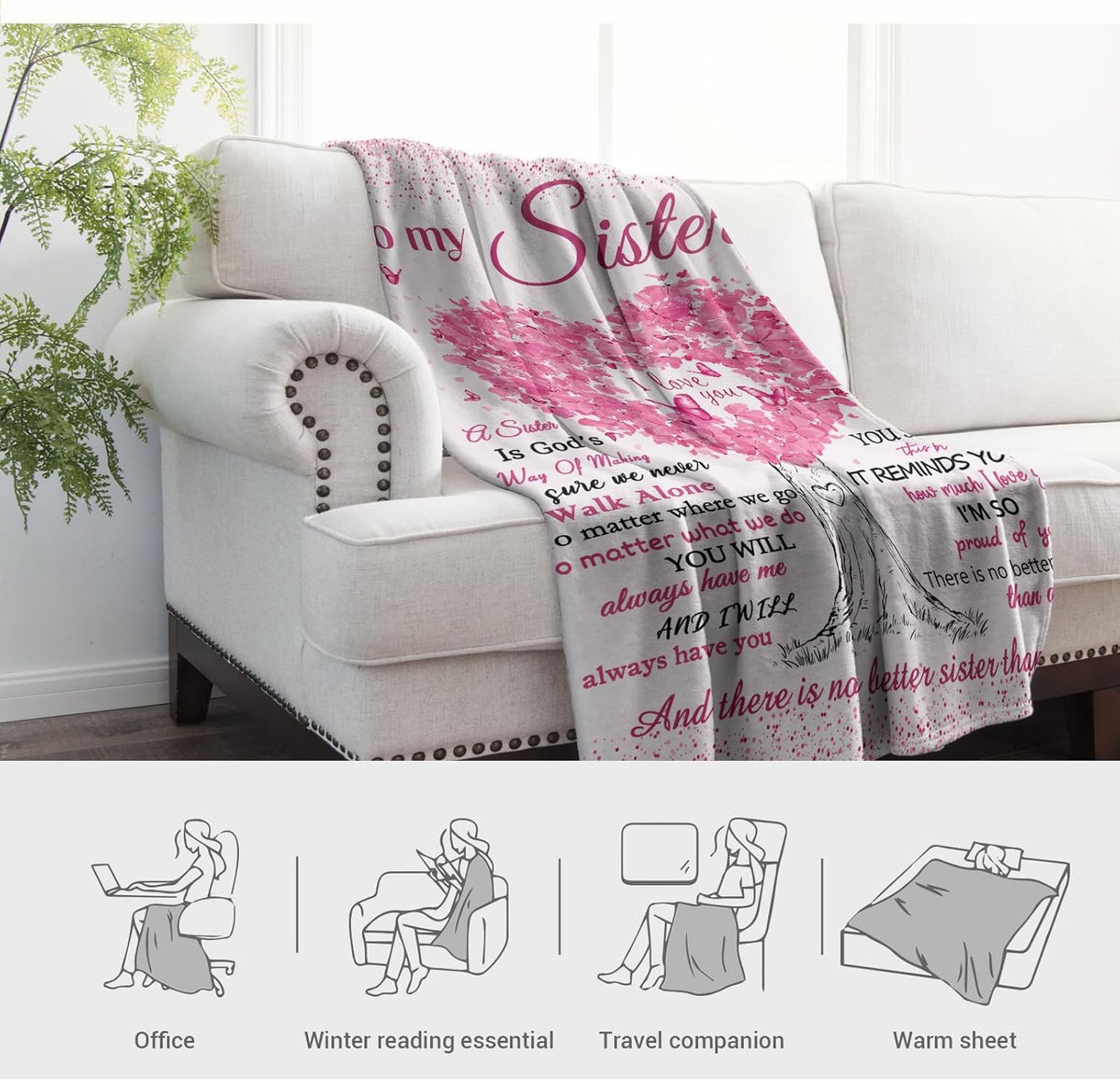 Sister Blanket Gift, Sisters Birthday Gifts from Sis, Butterfly Love Inspirational Big Unique Sister Gifts for Women, Soft Cozy Flannel Bed Throw for sisters, Best Sisters Ever Blankets