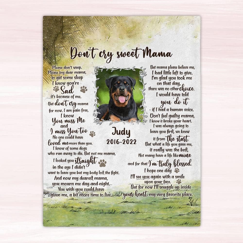 Don't Cry Sweet Mama Personalized Upload Dog Photo Fleece Blanket - Upload Photo - Memorial Gift Idea for Dog Lovers Sympathy Gift Dog Mom 71uoePChrsL._AC_SL1000.jpg