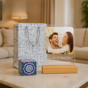 Acrylic Customized Photo, Text Plaque | Personalized Photo Frame with Pinewood Stand | Gift for friend, partner, parents