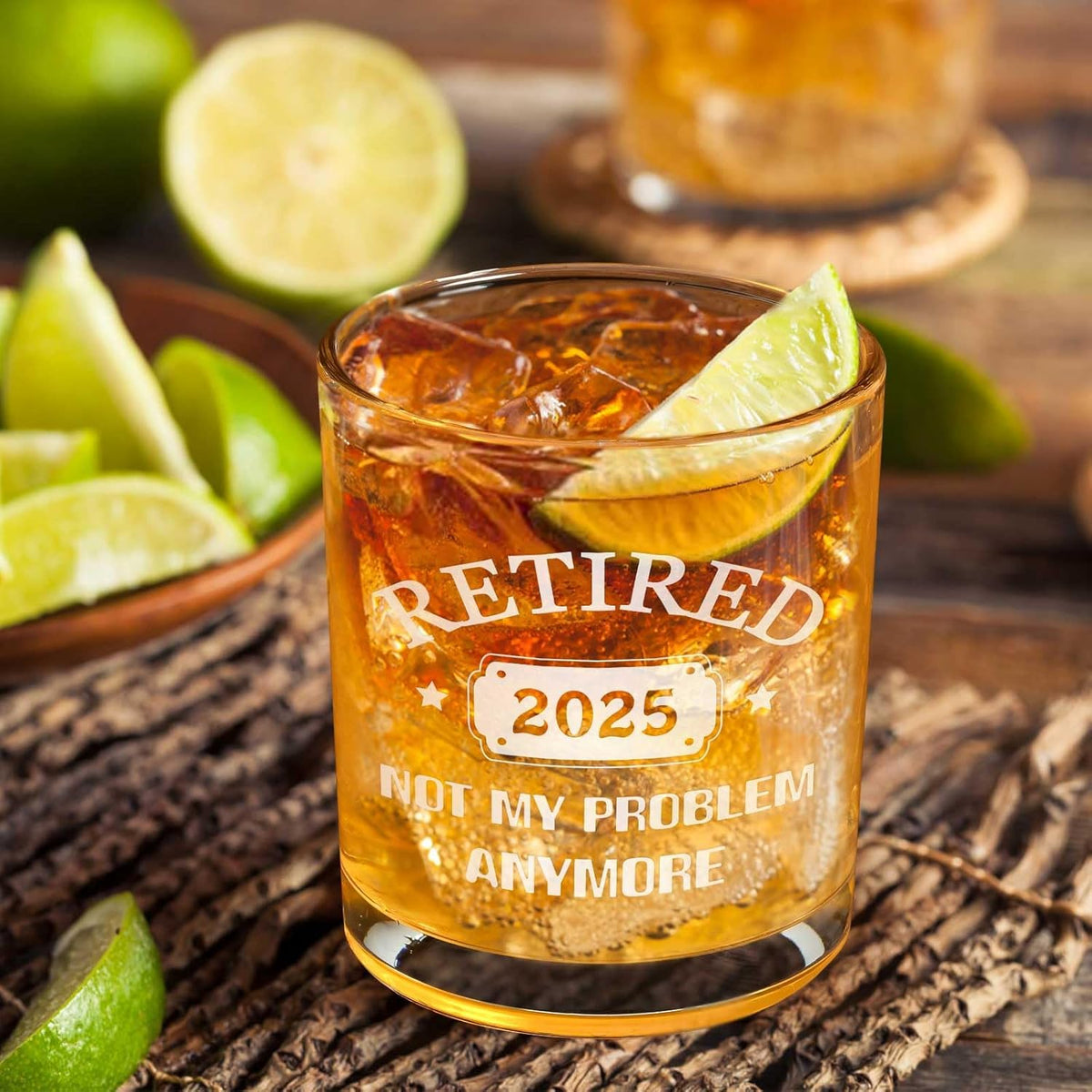 Retirement Gifts for Men, Retired 2025 Not My Problem Anymore Whiskey Glass, Funny Retired Gifts for Boss Coworker Husband Teacher Friends Dad Grandpa, Retired Old Fashioned Glass