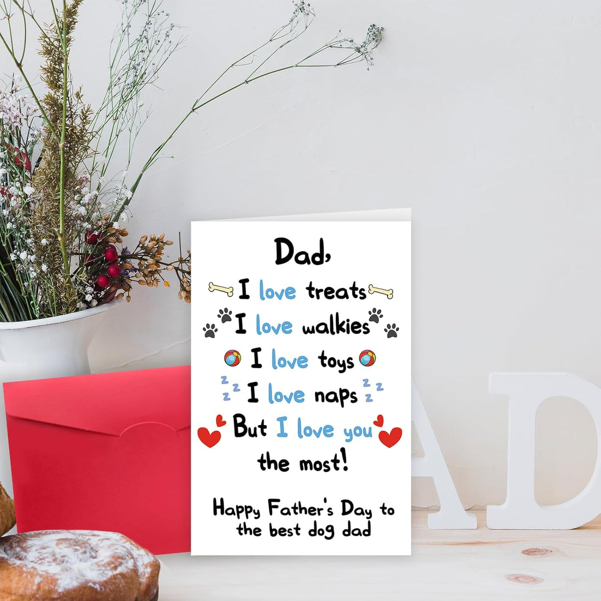 Funny Dog Dad Fathers Day Card from Son Daughter, Cute Dog Dad Gifts for Men, Happy Father s Day Card for Him