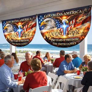 Personalized 250 Years God Bless America Flag Bunting, 250th Anniversary USA Patriotic Flag Custom Family Name, 1776-2026 Commemorative, Celebrate 250th Anniversary Banner, Patriotic Gift