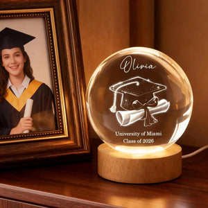 Personalized Graduation Crystal Ball LED Night Light Custom Senior Illusion Graduation Cap Lamp, Congrats Class of 2026 2027 Graduation Gift for Women Men Daughter Son Grandkids
