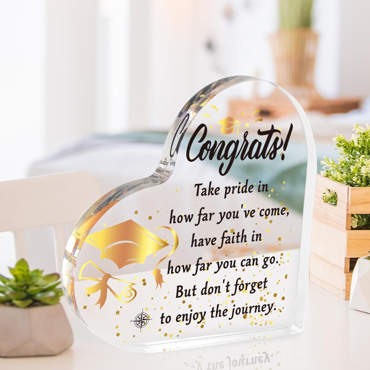 Graduation Gift for Her/Him, Inspirational Grad Heart Acrylic Plaque Sign, Class of 2025 Keepsake for College High Middle School, Graduation Party Decorations Favors