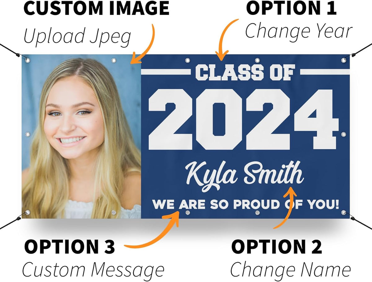 Class of 2025 Graduation Vinyl Banner Personalized Sign, Customizable School Colors, Custom Photo Graduation Gift Graduation Decoration