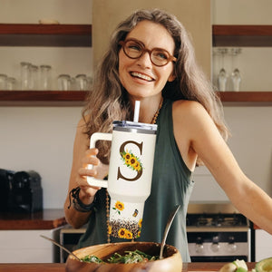 Personalized Birthday Gifts For Women - Sunflowers Monogrammed Cup For Boss Day, Christmas - Customized Gifts For Women, Mom, Wife, Coworkers, Boss Lady, Her - Custom Tumbler With Handle