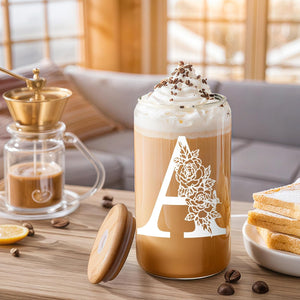 Gifts for Holidays,Birthday Gifts for Women,Personalized Initial Glass Cup as Iced Coffee Cups,Aesthetic Smoothie Cup Cute Beer Tumbler,16 oz Glass Cups