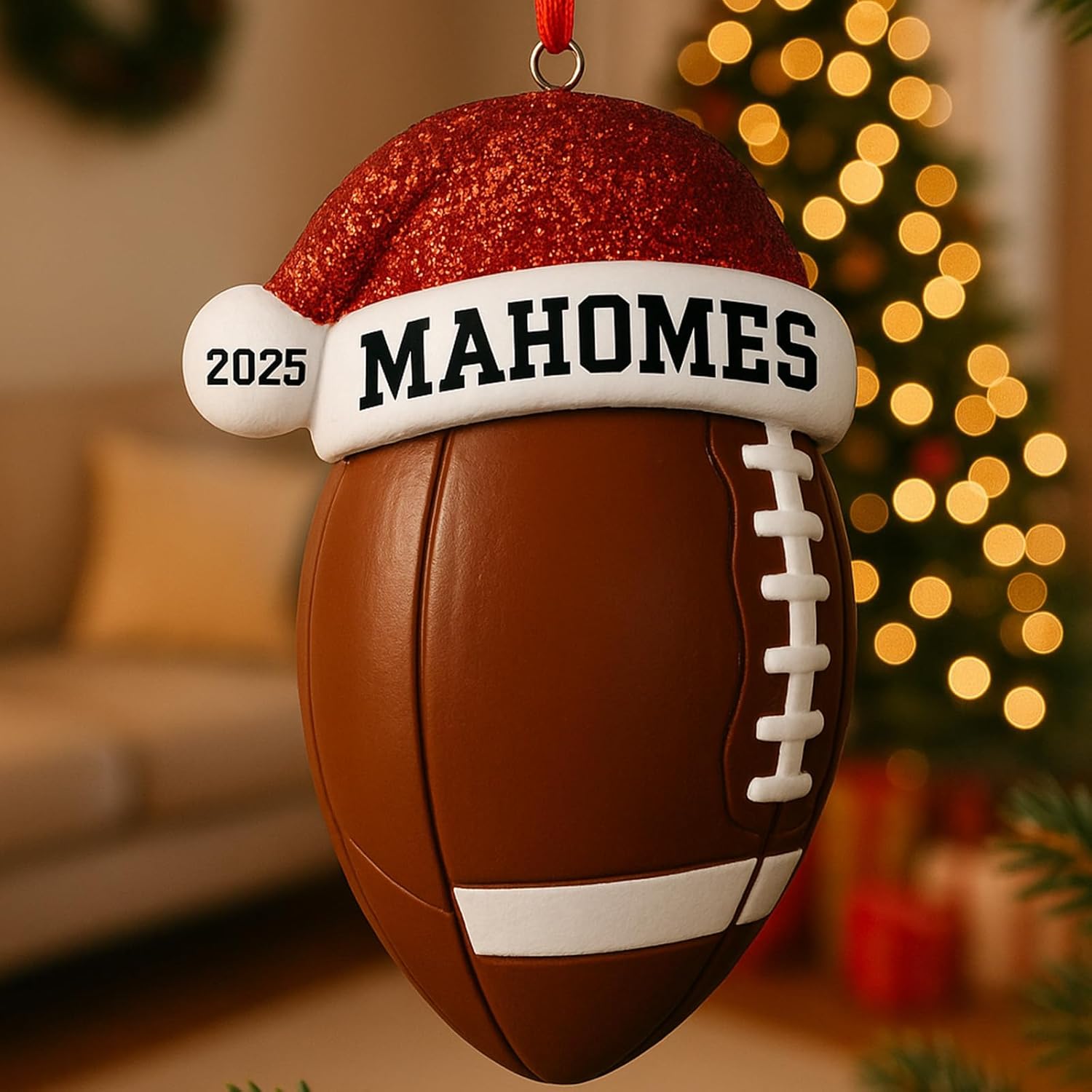 Personalized Football Christmas Ornaments 2025 Custom Hand-Painted Resin Sports Ornament with Name & Year, Christmas Decor Gift for Family, Kids & Football Fans