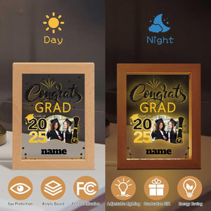Personalized Night Light Graduation Gift with Wooden Picture Frame Customized Photo Text Congrats Grad Gift Class of 2025 Acrylic Night Lamp Gift for Graduation