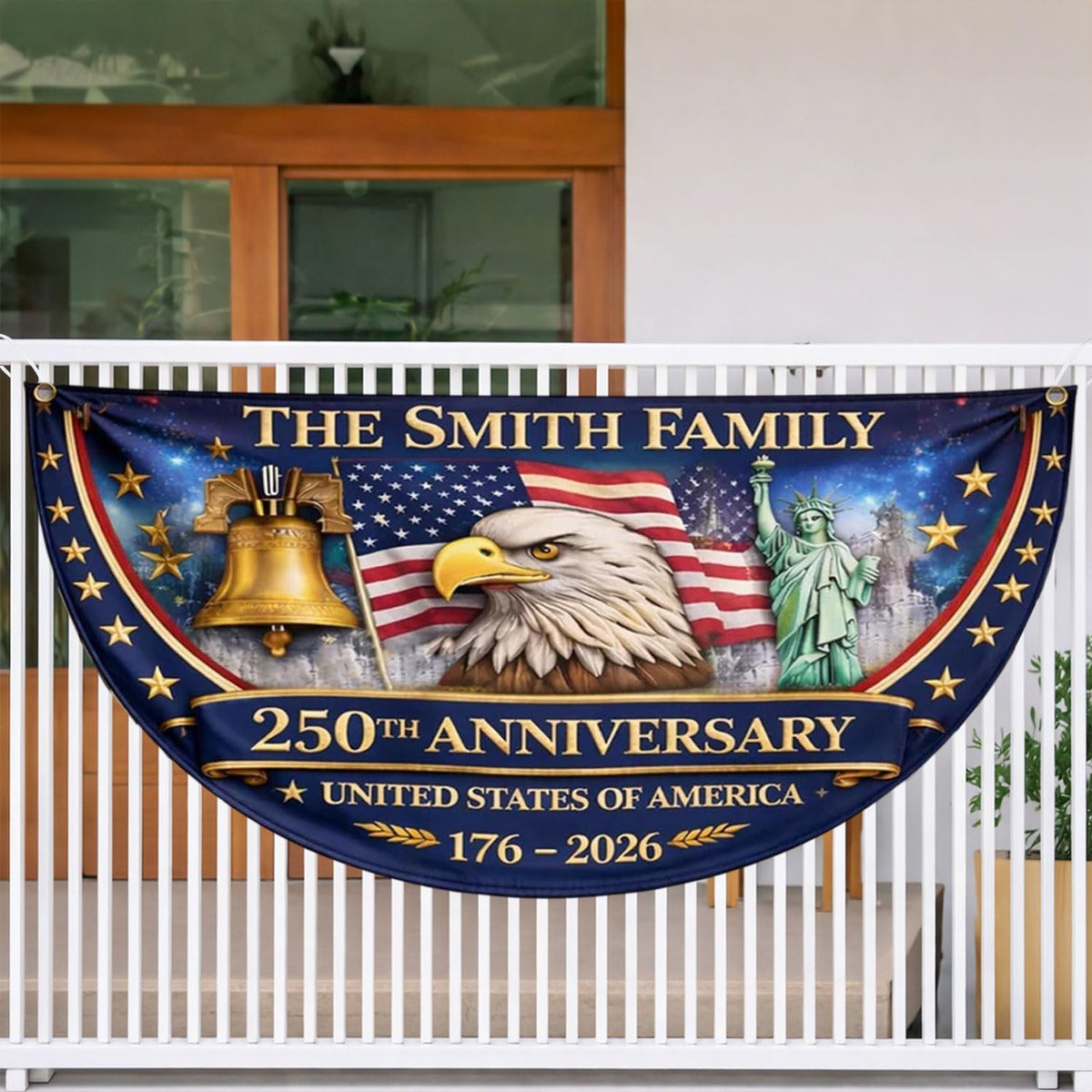 Personalized 250th Anniversary Flag Bunting, America's 250th Anniversary Double-Sided Outdoor Banner, Patriotic Yard & House Decoration for 4th of July, Independence Day