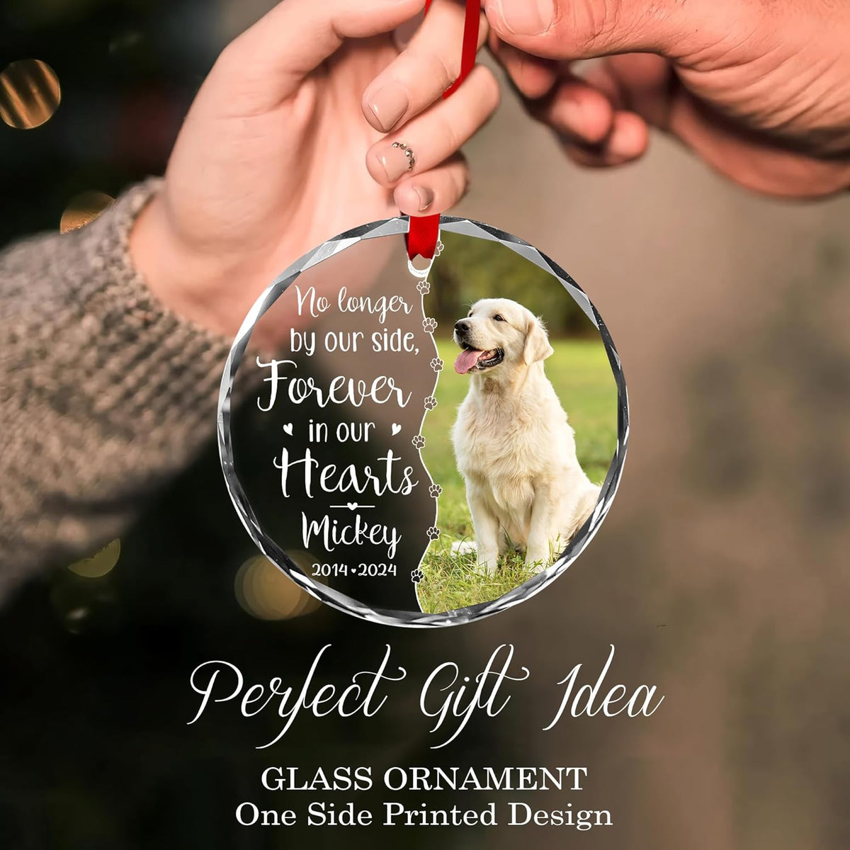 Personalized Memorial Pet Glass Ornament - Custom Photo, Name & Dates - Forever in Our Hearts Valentine's Day Tribute for Your Dogs- Valentine's Gift for Dog Loves